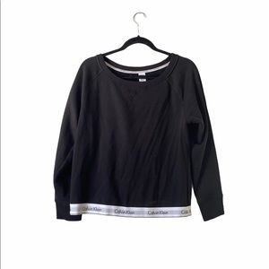 Calvin Klein black crew neck pullover logo tape L